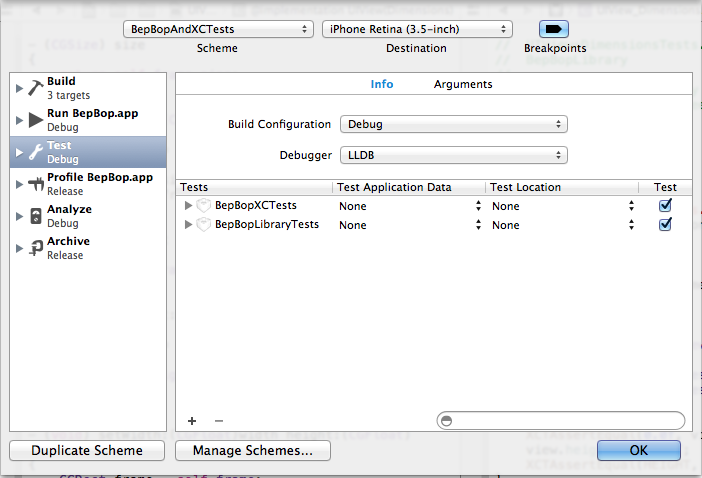 BepBopAndXCTests Scheme